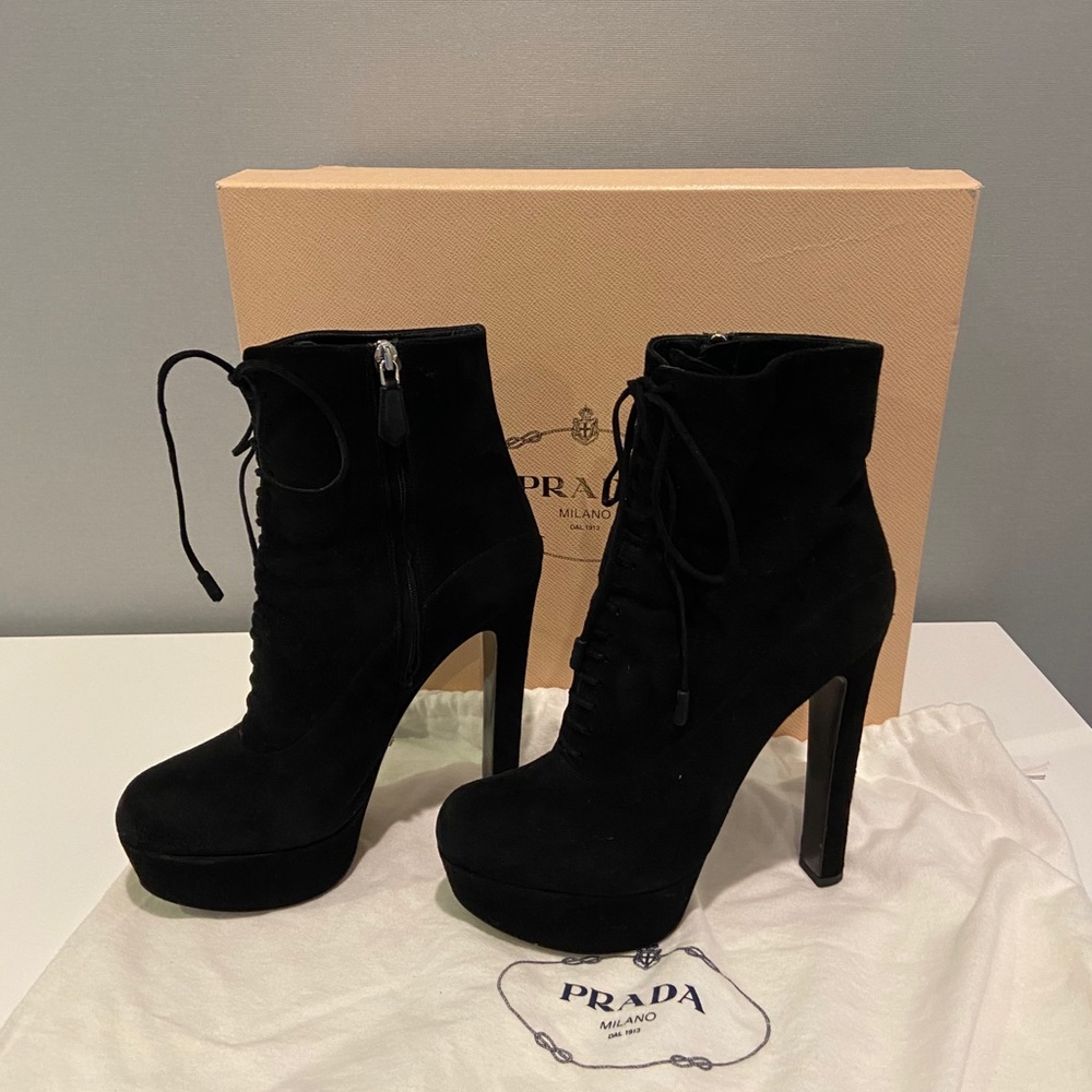 Prada suede lace up boots